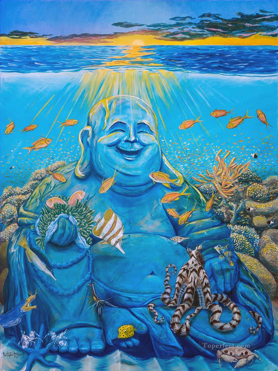 Lachende Buddha Rifffische Ölgemälde
